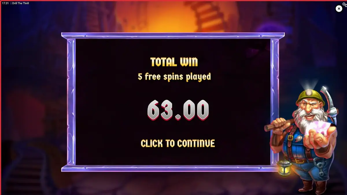 Interface do jogo de slot Drill the Thrill com minerador e brocas industriais
